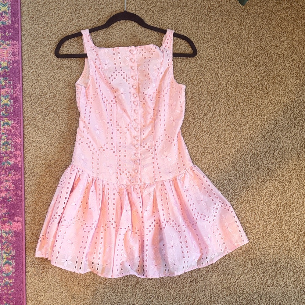 Pink eyelet mini dress
